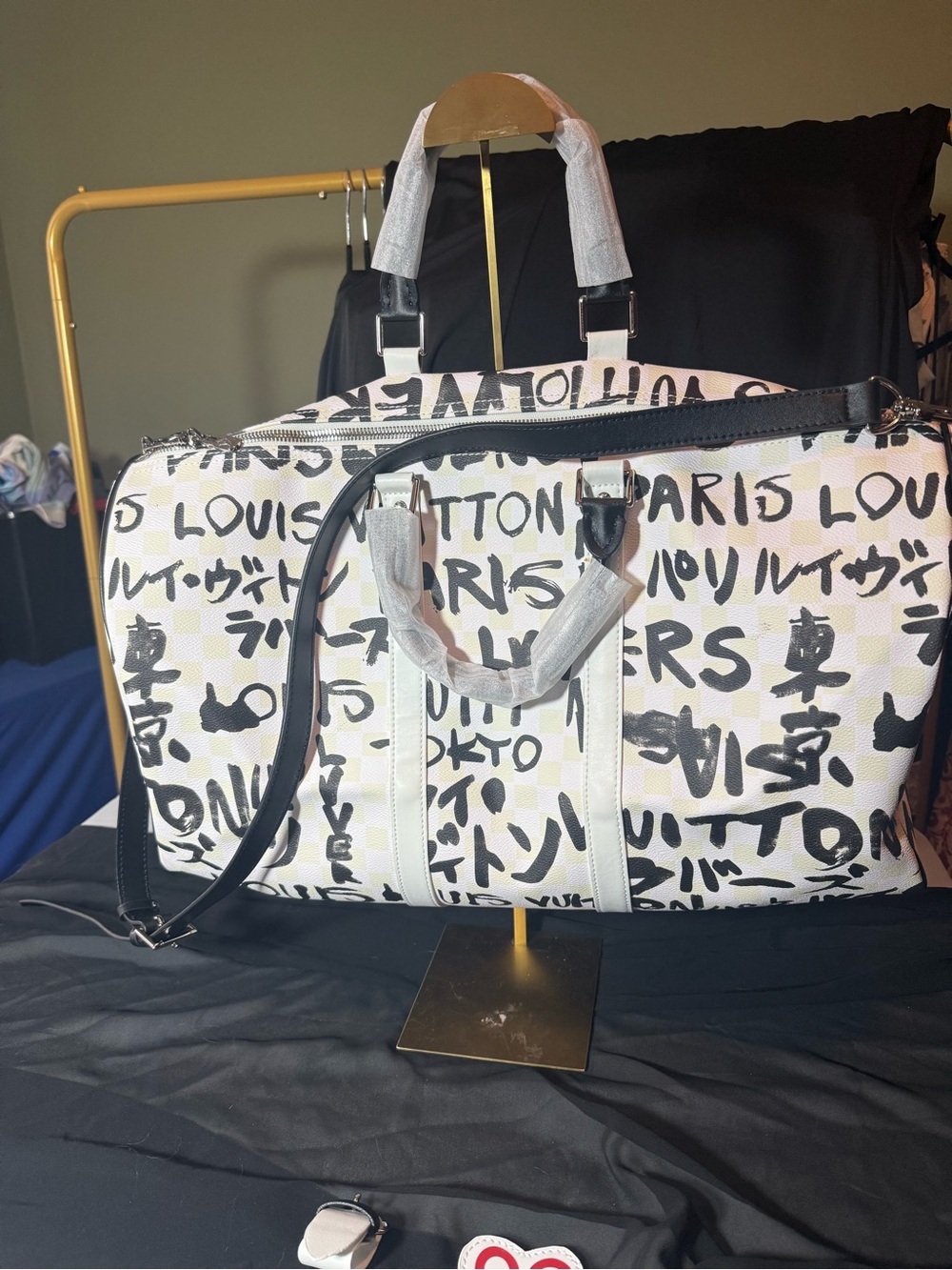 Designer-Style Black & White Graphic Travel Duffel Bag